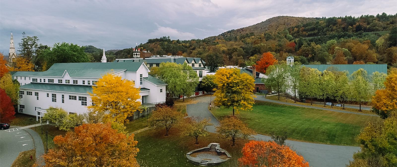 aerial view of the VLGS campus in fall