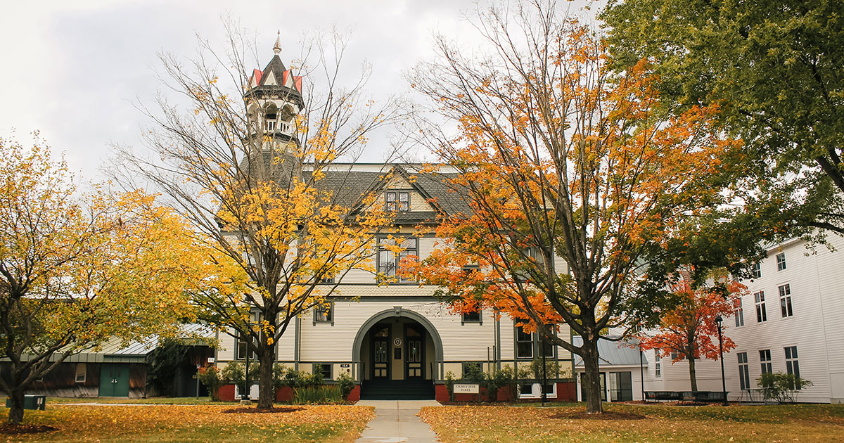 Debevoise Hall with fall foliage